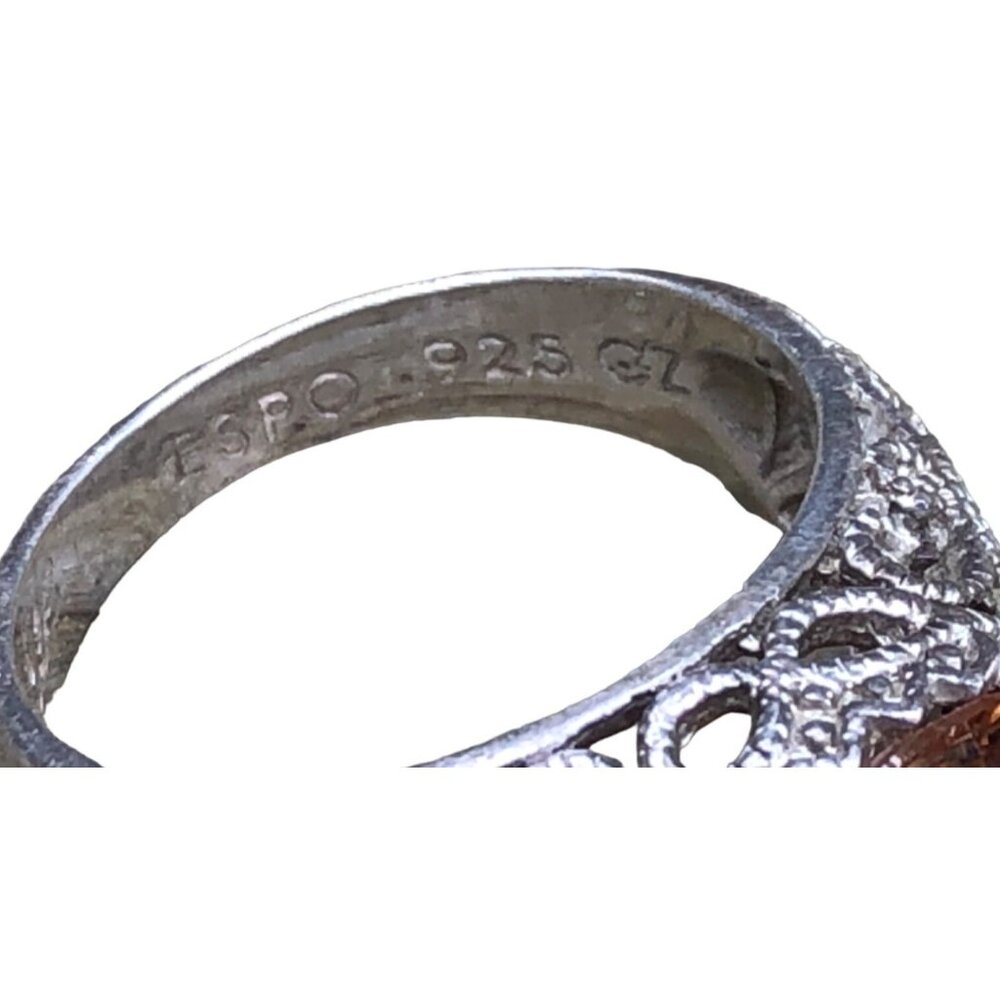 Joseph Esposito ESPO Jubilee 925 Filigree Ring w Large Round Peach CZ Sz 8.25 - Picture 8 of 9